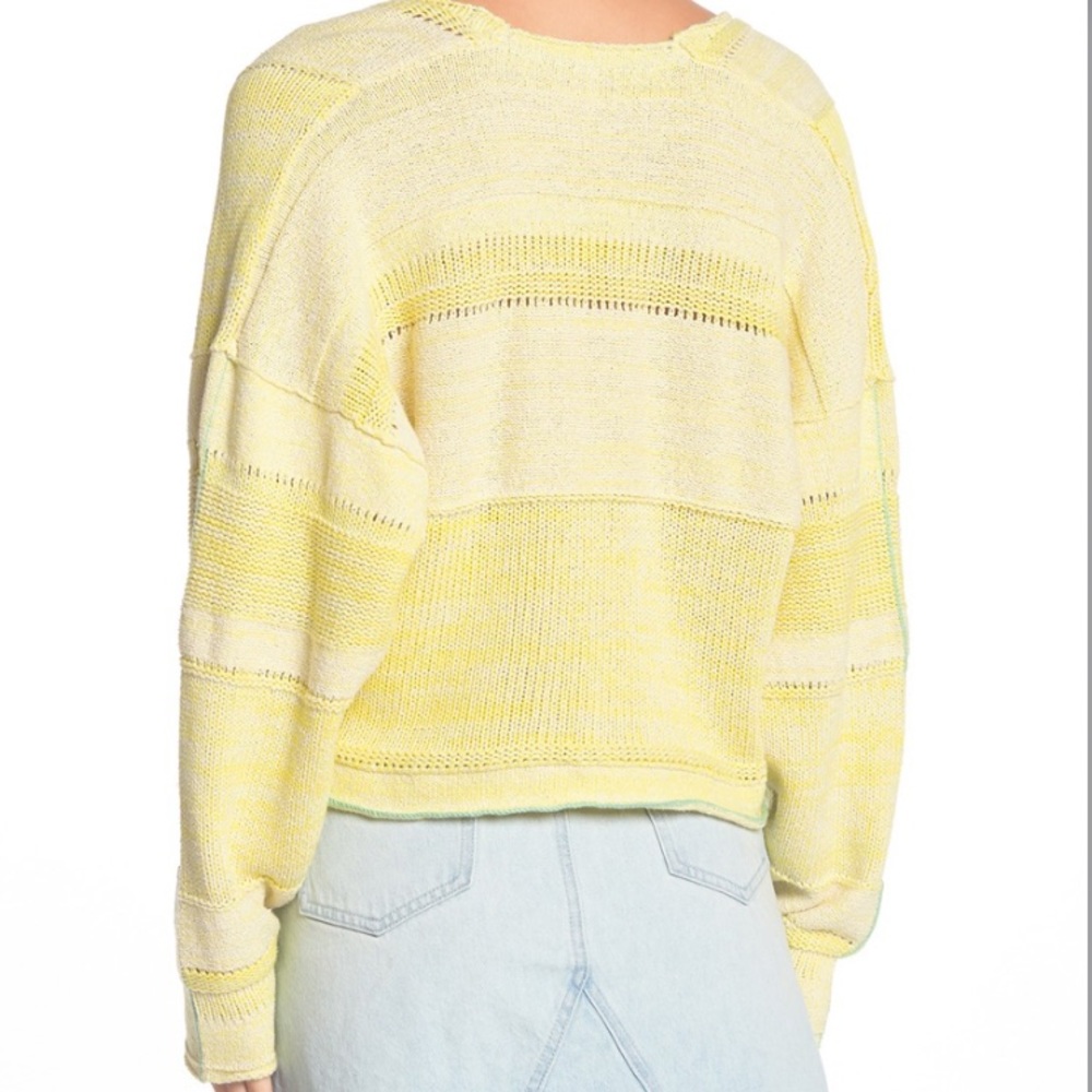 S 🔖 FREE PEOPLE Lemonade Stand Sweater Yellow V-neck Lemonade $128 OB962004 - Picture 4 of 11